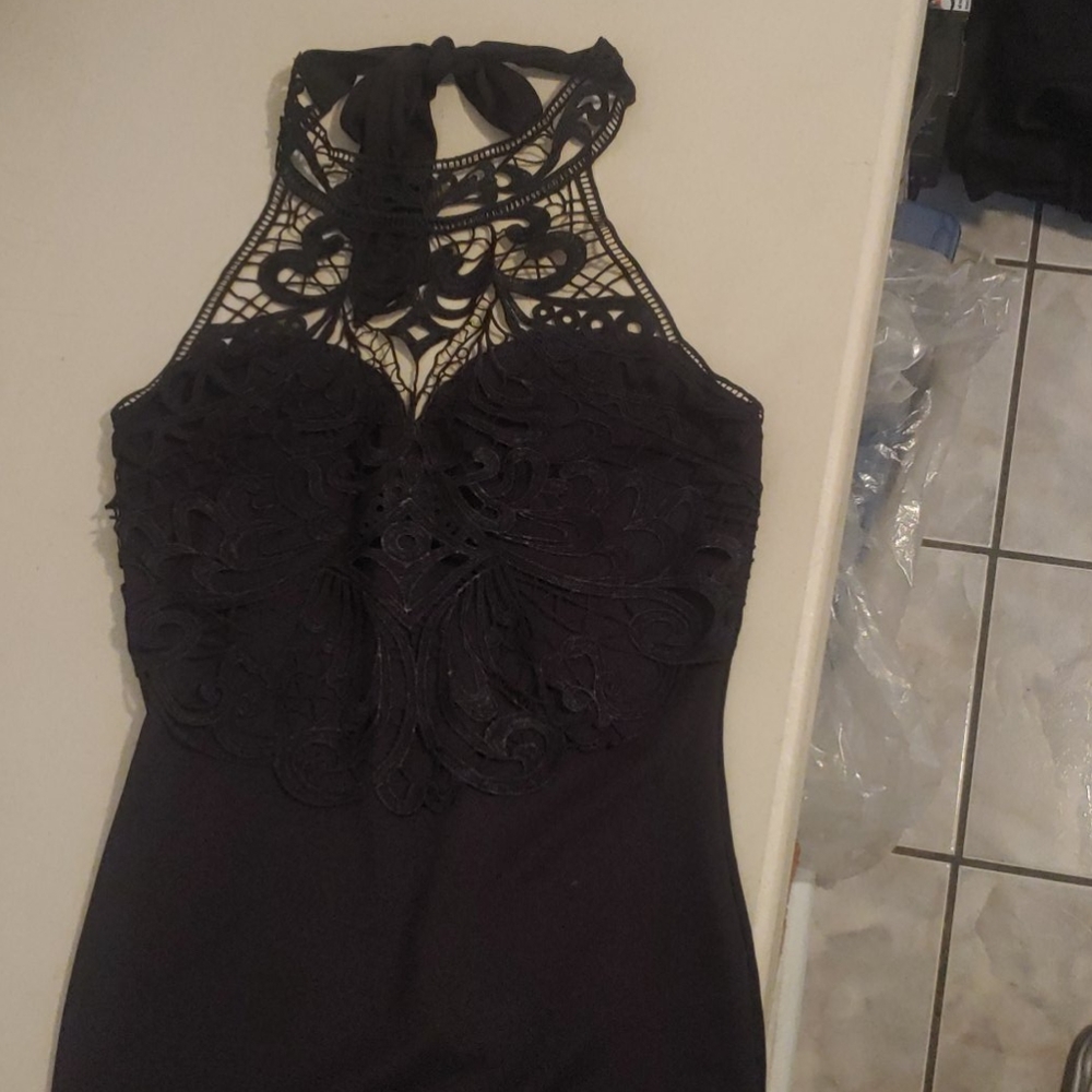 Thigh length lace halter dress